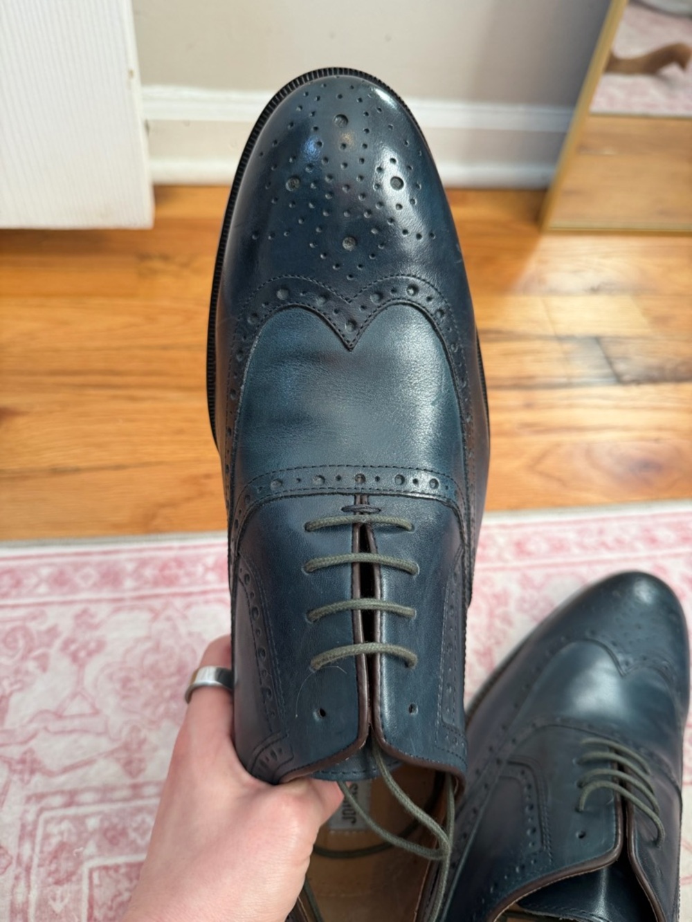 NWOT Johnston & Murphy Navy Leather Wingtip Derbys | $250 MSRP - Picture 9 of 9